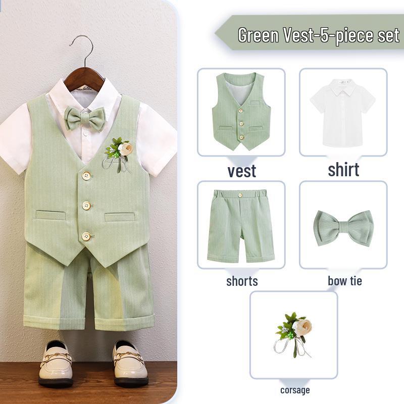 Boy's British Summer Tuxedo Vest Set for Events