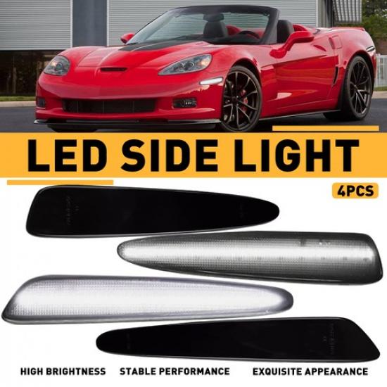 4x LED Smoked Front Rear Side Marker Signal Lights For 2005-13 Chevy Corvette C6