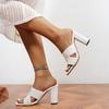 Women High Heels Slippers Knitting Sandals Square Toe Open Toe Shoes Woman Summer 2026 Trend Flip Flops Fad Slides Pumps Ladies