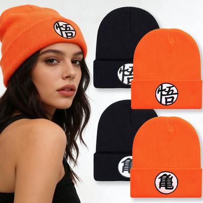 Anime Embroidered Knitted Beanie Hat, Men Women Winter Outdoor Motion Ski Warm Wind-Resistant Beanie Hats