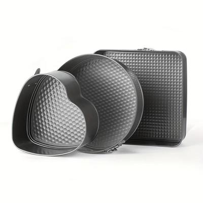 3pcs Carbon Steel Cake Mold Baking Tools Removable Bottom Heart Round Square Cake Embryo Mold Set Leakproof Non-Stick