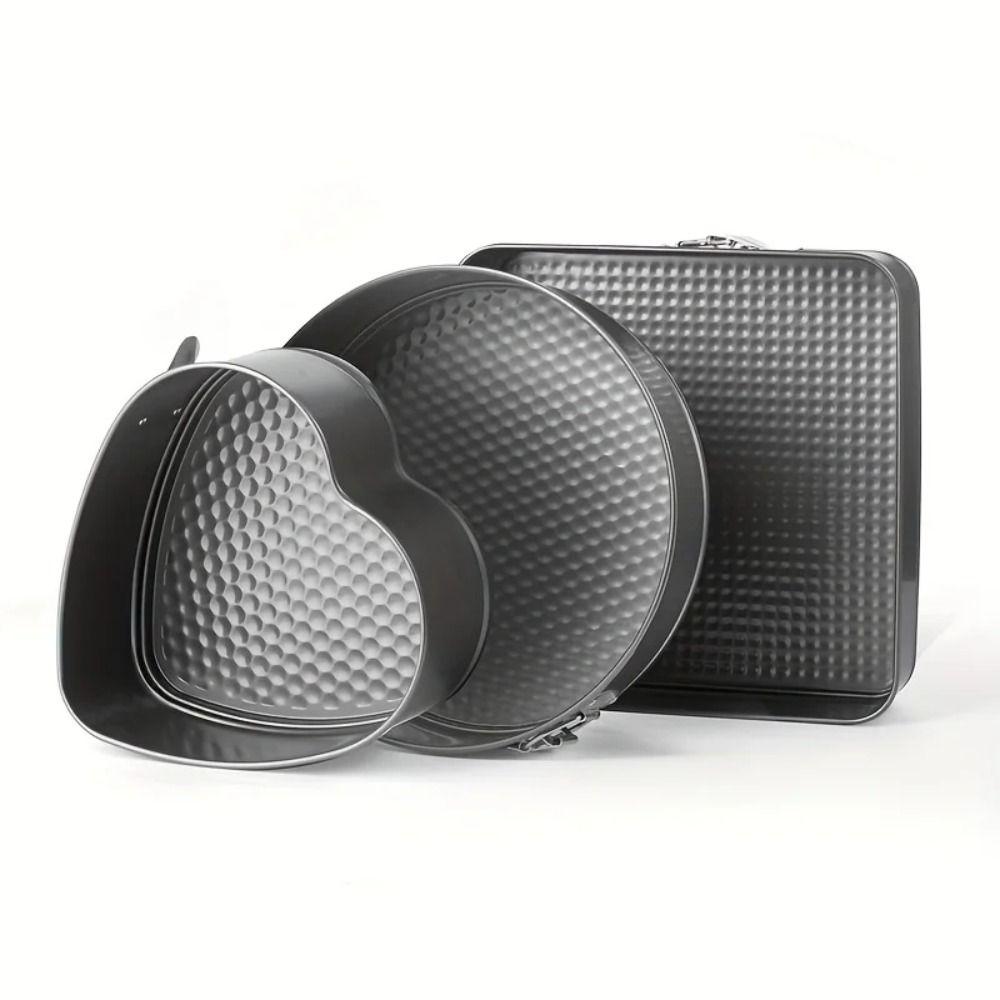 3pcs Carbon Steel Cake Embryo Mold Set Heart Round Square Live Bottom Baking Pan Tool  Home Kitchen