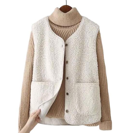 Women's Fleece Vest with Pockets Casual Button Down Sleeveless Jacket Oversized Fuzzy Vest Fall