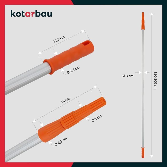 Manche télescopique - KOTARBAU - 150-300 cm - Aluminium - Support rouleau - Peinture facile