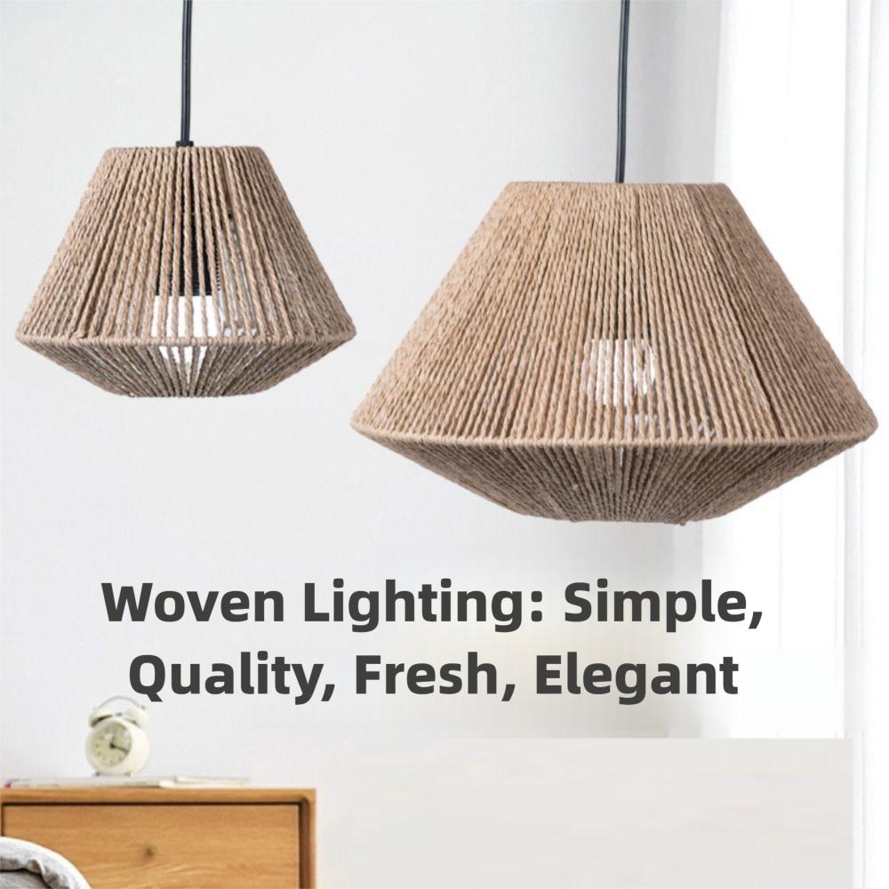 Rustic Imitation Rattan Lampshade Hanging Design Boho Style Handmade Paper Weaving Lampshade Creative Handcrafted