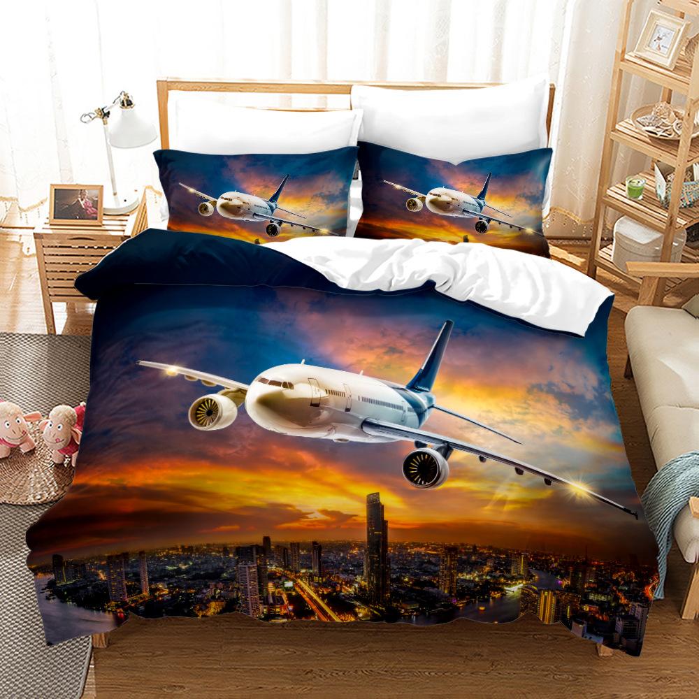 Airplane Duvet Cover Set King Queen Size for Kids Children Teens Aviation Aircraft Sky Bedding Set Polyester Comforter Cover