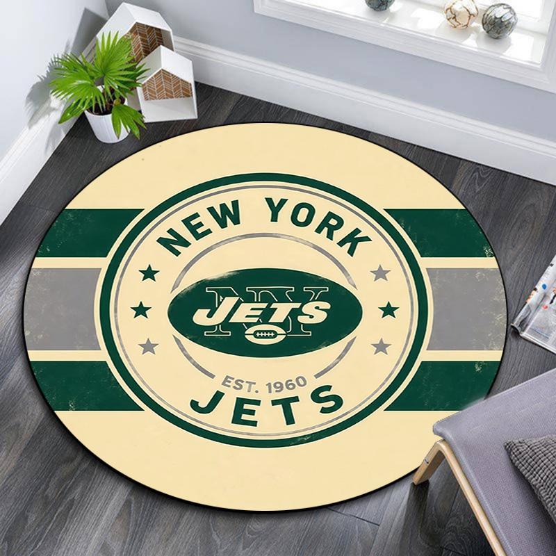 New York Jets2 Round Area Rug,Carpet Rug for Living Room Bedroom Sofa Playroom Decor,Non-slip Floor Mat