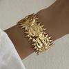 Stainless Steel Exaggerated Wide Cuff Bangle for Women Gold Color Flower Butterfly Leaves Sun Geometric Bracelet Party Jewelry