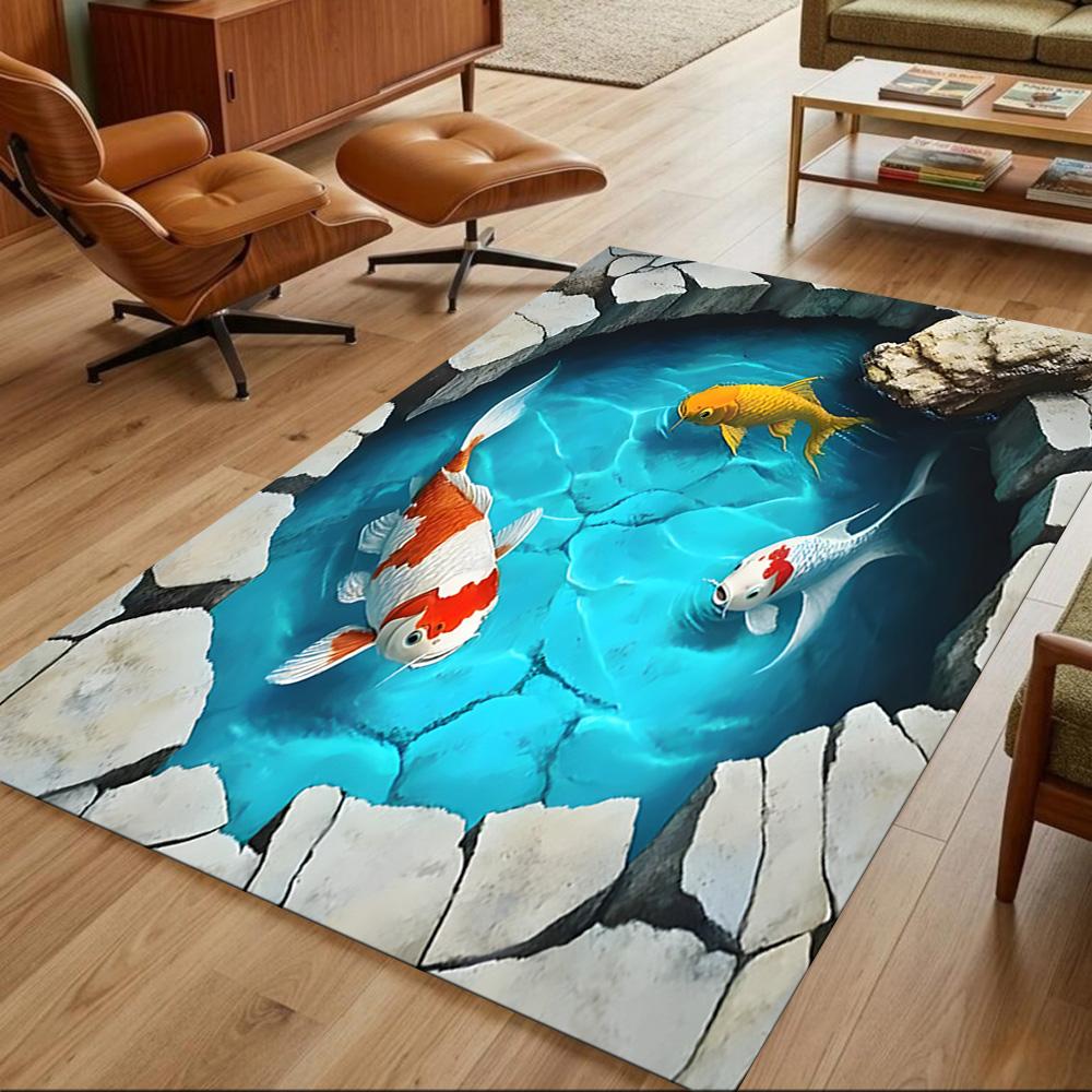 Koi-Fische und Kirschblüten Rutschfester Heimteppich Design für Wohnzimmer Schlafzimmer Büro Dekor Geschenk mit Lebendigem Muster und Bequem