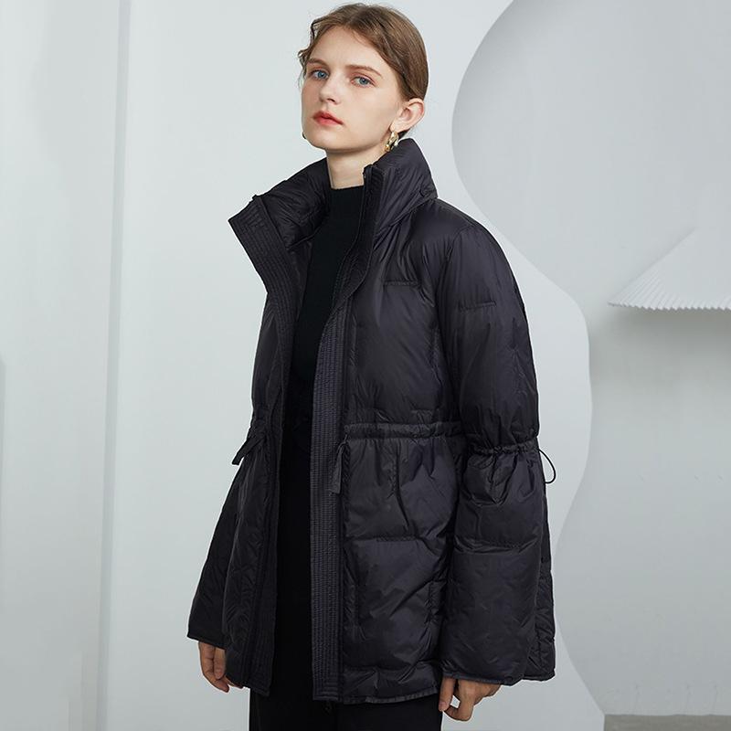 

Down Jacket Women s Medium and Long Winter New Stand-up Collar Design Feeling Waist and Thin White Duck Down Warm Jacket Tide L чёрный