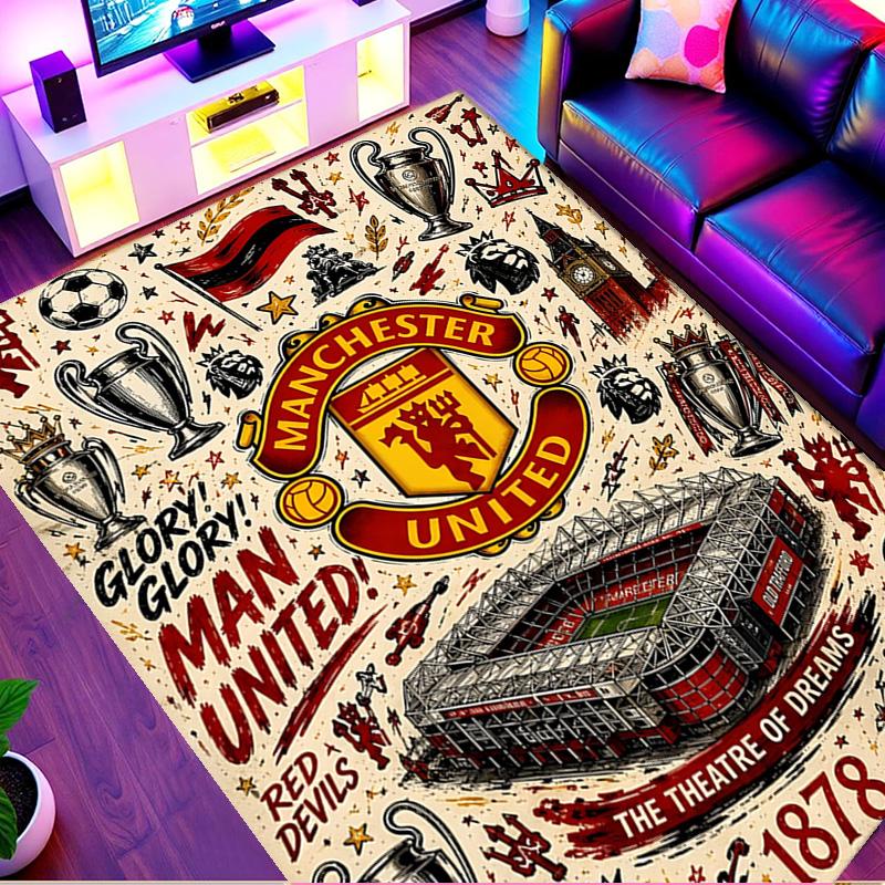 Manchester United F.C Print Rug, Washable Floor Carpet, For Entryway Dorm Laundry Room Office Study, Home Decor Birthday Christmas Gift