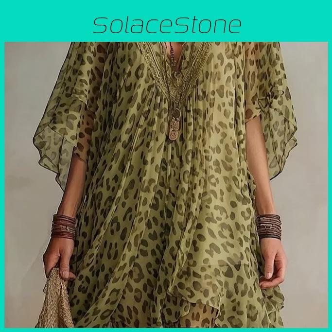 Leopard Print Summer Dress For Women With V Neck Chiffon Beach Coverup For Vacation