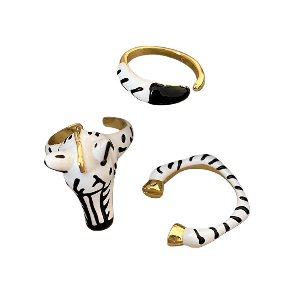 Pony Horse Cartoon Glaze Ring Delicate Opening Finger Ring Aesthetic Animal Horse Ring Set  Lady