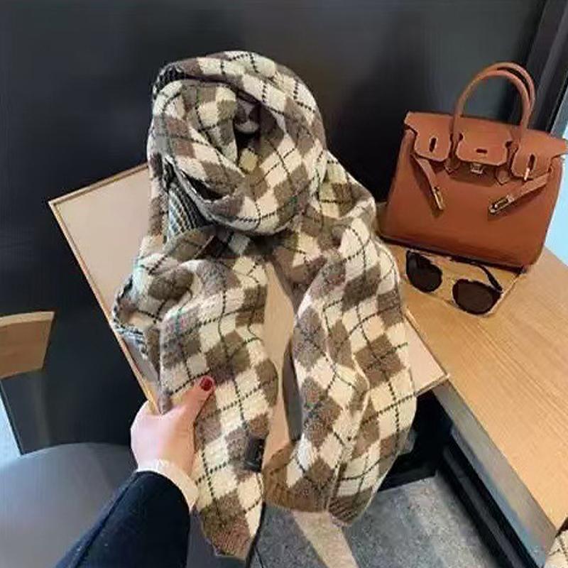 Red Scarf Women'S Winter Plaid Christmas Birthday Gift Year Gift Knitted Wool