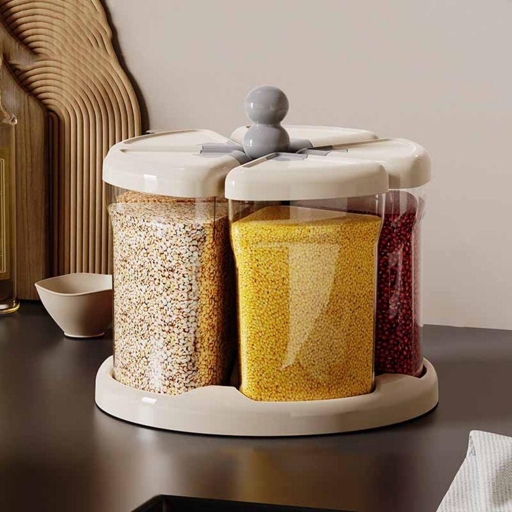 6 Grids Grain Dispenser Sealed Multi Compartment Rotating Rice Dispenser Moisture-Proof Space Saving Pantry Organizer