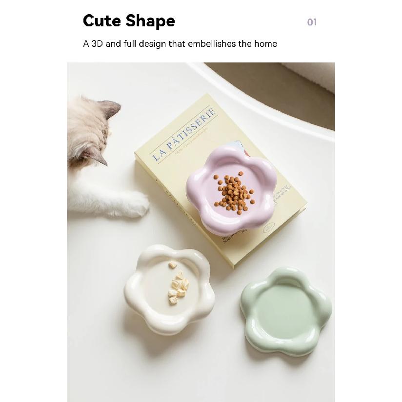 Cat Ceramic Bowl Small Pet Elevated Food Water Feeders Puppy Dog Drinking Eating Dish Plate with Wooden Stand