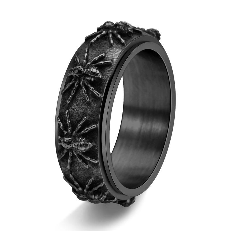 Rotatable Spider Titanium Steel Men's Retro Hip Hop Index Finger Ring
