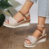 Large Size Women's Shoes Sandals Buckle Slope Heel Thick Bottom Sandals Female
