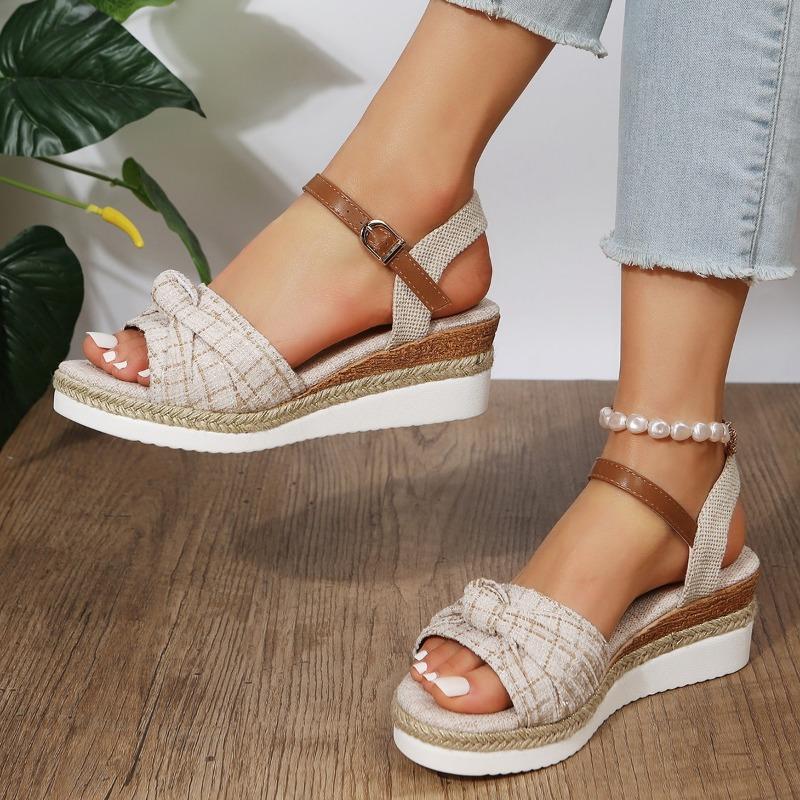 Large Size Women's Shoes Sandals Buckle Slope Heel Thick Bottom Sandals Female