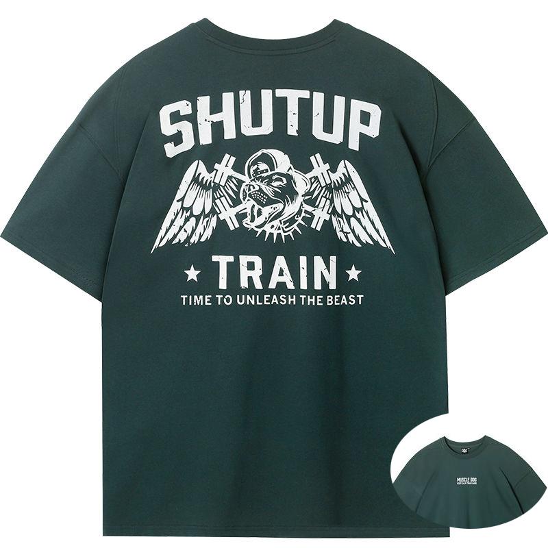 

Muscle Sports Casual Short-sleeved T-shirt Summer New Printed American Loose Training Clothes Fitness Top Sportswear M