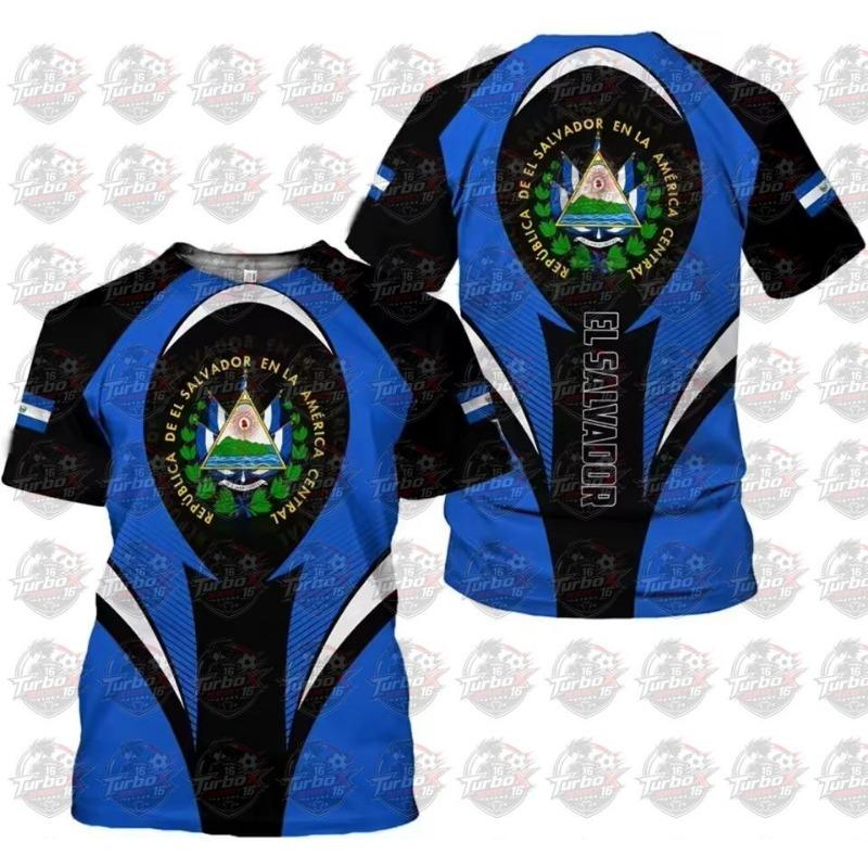 El Salvador Vlag Voetbalshirt T-shirts Zomer Sport Sneldrogend Ronde Hals Trendy Casual Voetbalshirt 3D Geprint Herenkleding