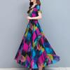 Kobiety ubierają kolorowy nadruk z dużym obszyciem Letnia długa sukienka w kształcie litery A Streetwear