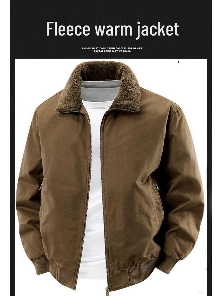 Men's Winter Air Force Pilot Jacket with Lambswool Fur Collar and Thickened Velvet Cotton, Loose Fit