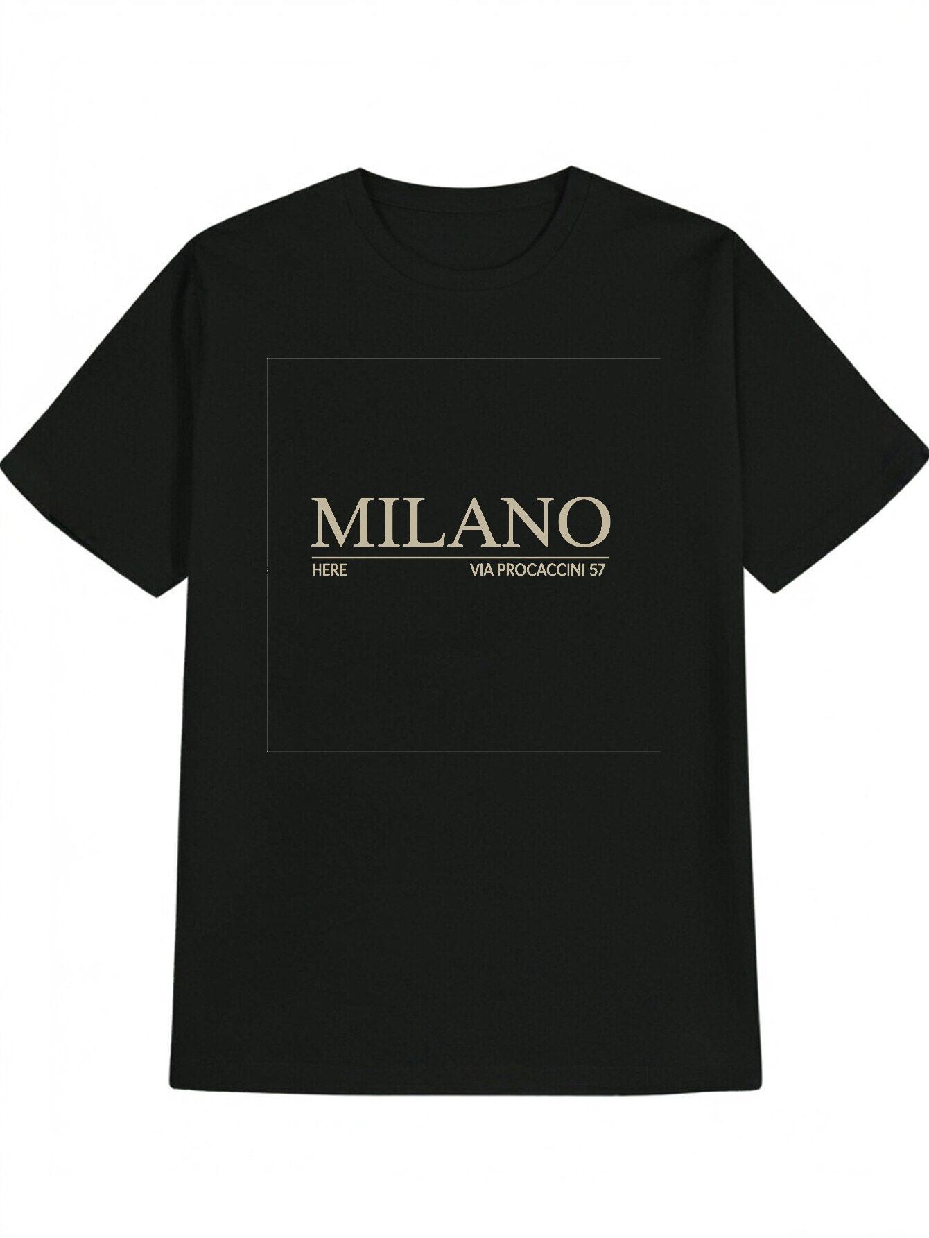 MILANOHERE Casual Short Sleeve T-shirt - Black with Golden Foil Milano Print S