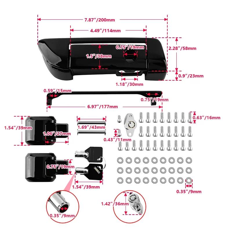 Gloss Black Motorcycle Hinges Latch Kit Tour Pack Lid Tether For Harley Touring Street Glide Road King Road Glide 2014-Up