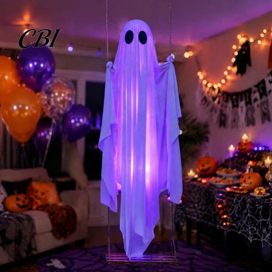 Indoor Spukhaus Dekoration Hängende Geister Schaukel Halloween Dekoration mit Fernbedienung & LED Lichterkette, Wasserdicht Groß für Bäume Outdoor