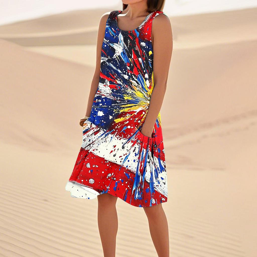 Summer Dresses For Women Loose Beach Vacation Casual Sleeveless Sundresses With Pockets Tank Dress