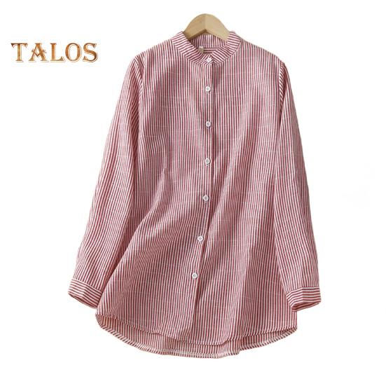 

Женская рубашка с воротником-стойкой, длинным рукавом, однобортная рубашка, вертикальный полосатый принт, свободный крой, офисная женская блузка M розовый