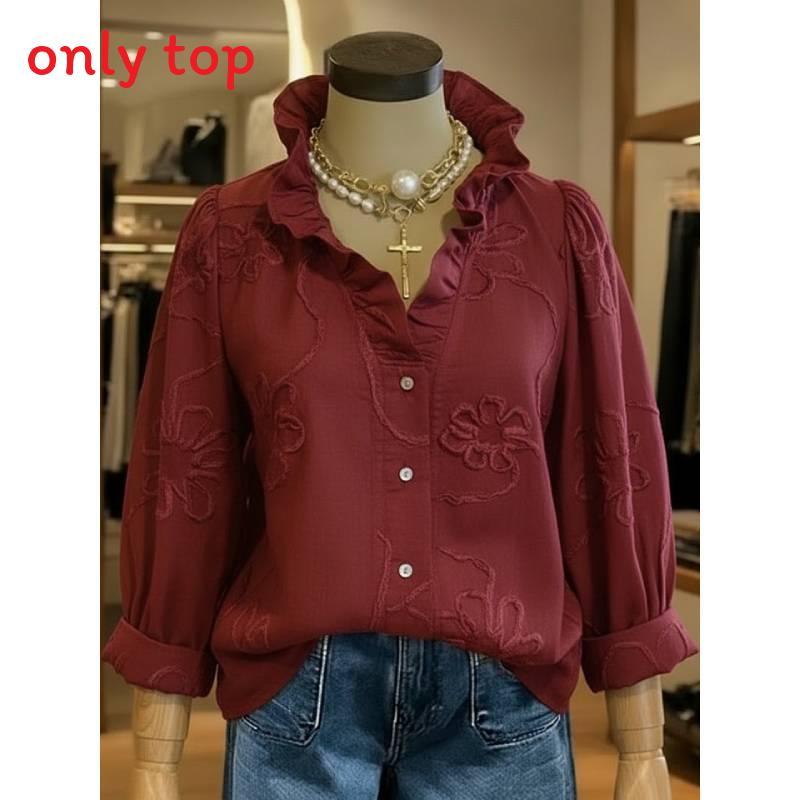 Basic Cotton Linen Blouse With Vneck And Puff Sleeves For Casual Women