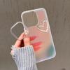 For iPhone 14 Pro Max Matte Case Laser Effect Pearls Heart Decor Smart Phone Cover with Wrist Strap