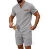 Men's Summer Plaid Pocket V-neck T-shirt & Shorts Casual Two-Piece Set