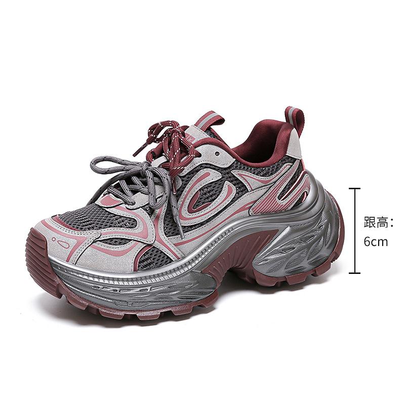 2025 spring color matching thick-soled dad shoes women's new breathable sports shoes heightened soft-soled non-slip casual shoes women's shoes