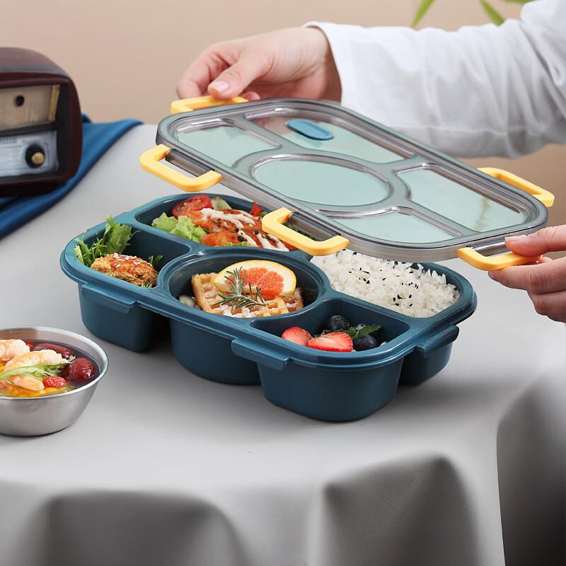 Portable 5-Compartment Microwaveable Lunch Box with Soup Bowl