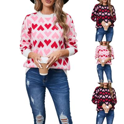 Suéter de Punto de Fondo de Moda Casual para Mujer con Cuello Redondo y Corazón