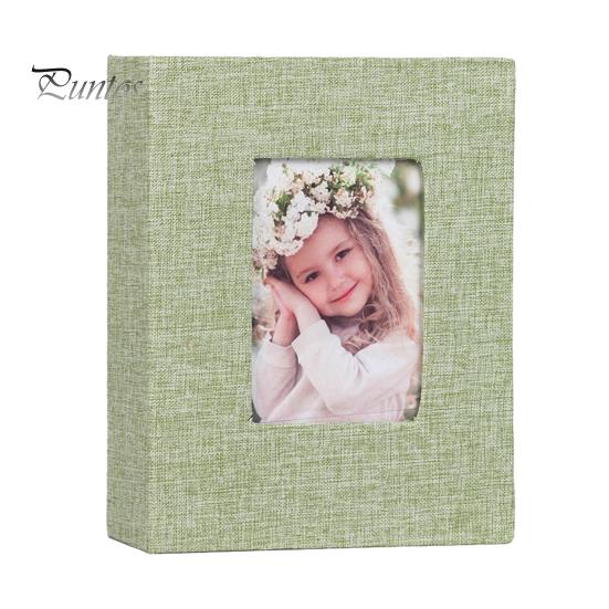 Portable Photo Album Linen Cover Picture with Front Window 100 Photos Durable 4x6 Slip-in Book for Wedding Vacation Family Baby Pictures