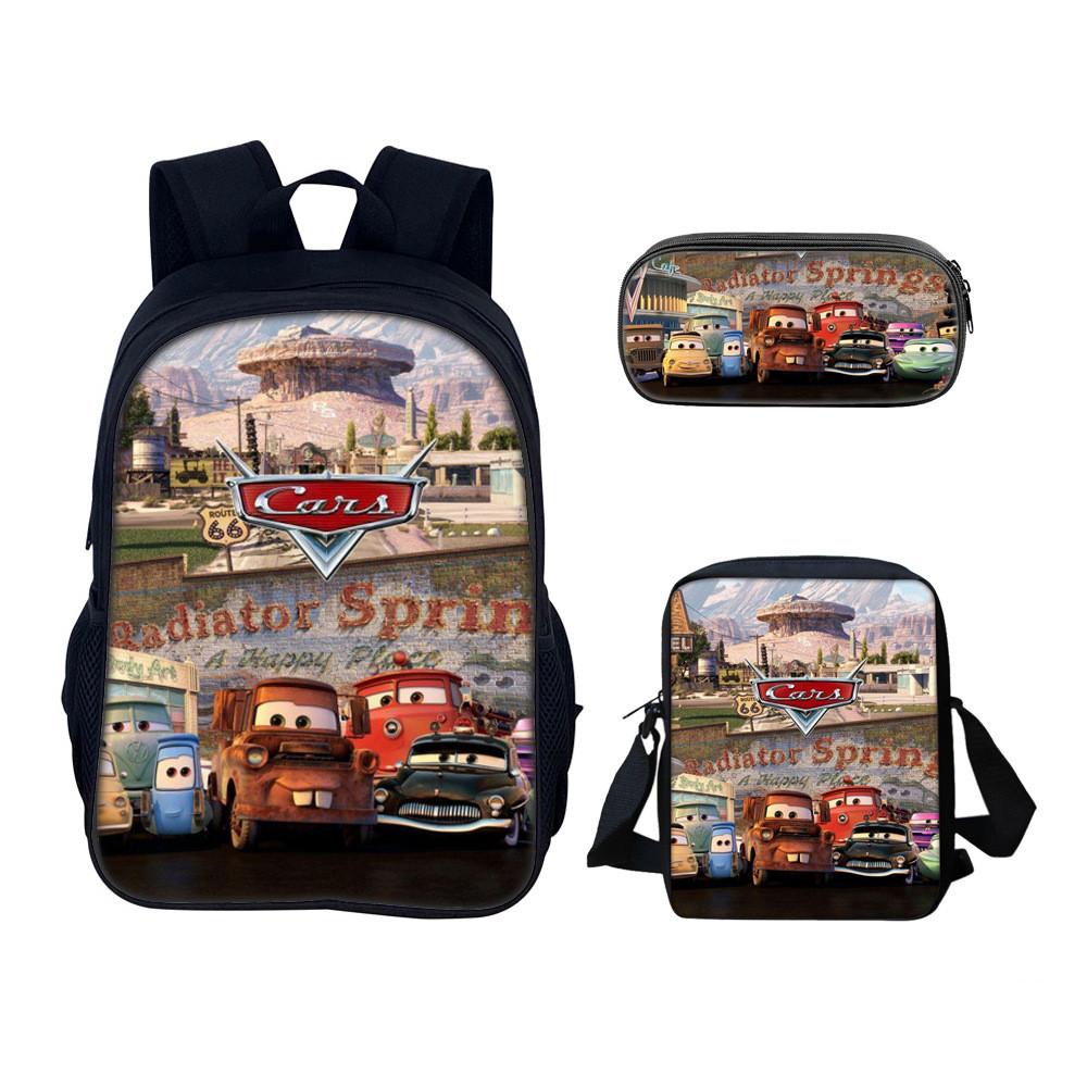 Set Zaino per Bambini con Personaggi di Film Cars in Materiale di Nylon con Spallacci Regolabili per Bambini