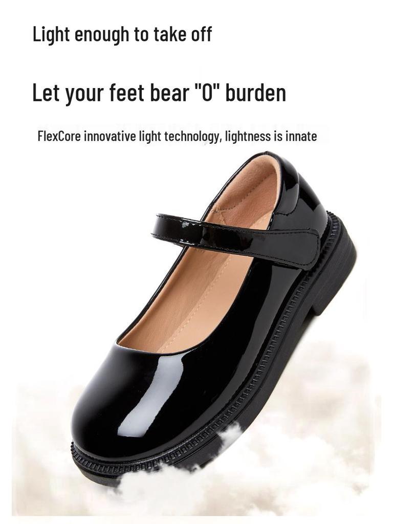 Sofort lieferbar Kinder Prinzessin Lederschuhe - Frühling/Herbst 2025, Schwarze Grundschul Auftrittsschuhe, Weiches Leder und Sohle.