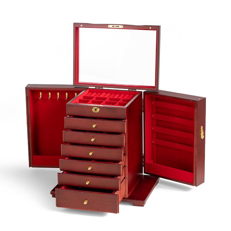 High-Grade Solid Wood Multi-Layer Jewelry Box with Lock