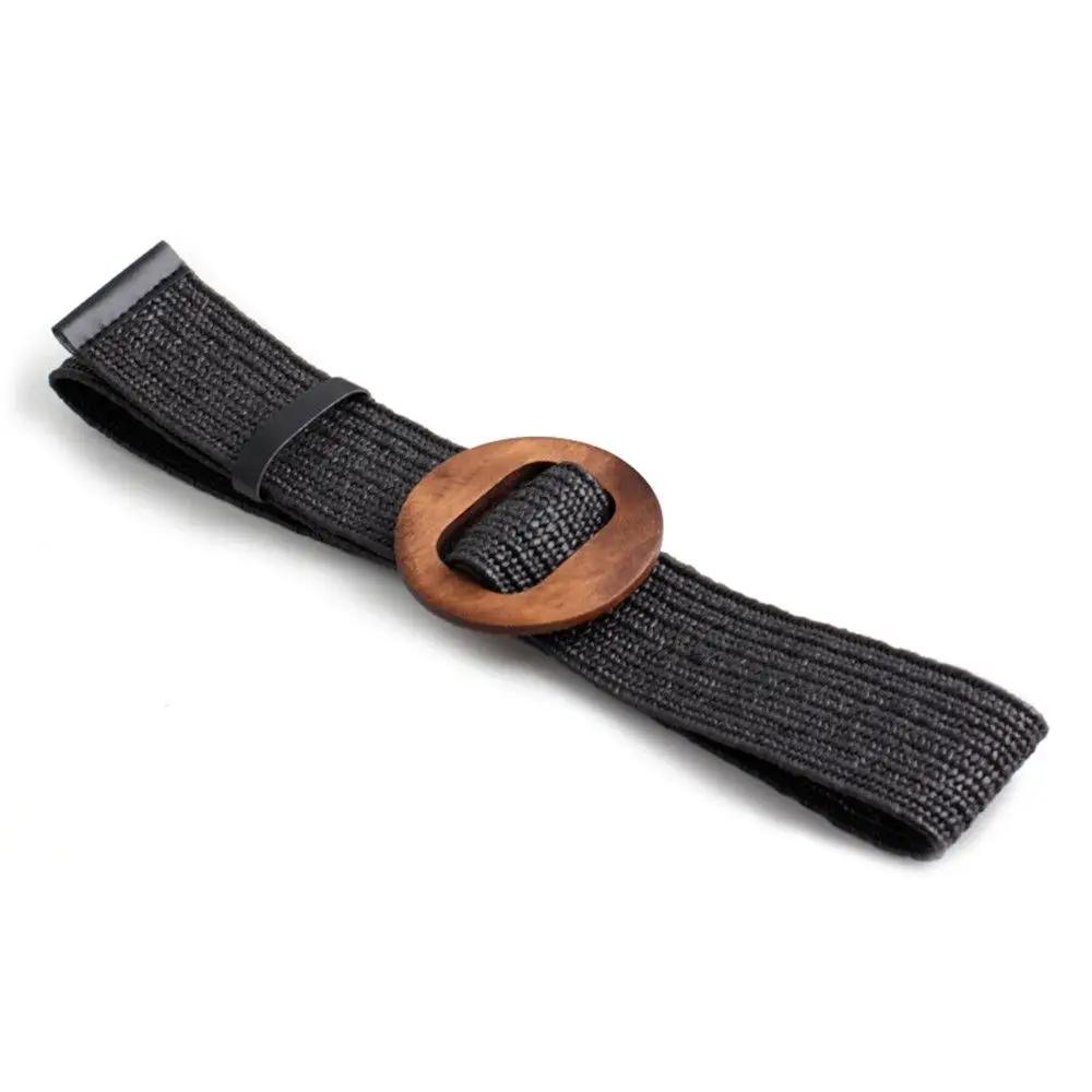 Round Wooden Buckle Dress Belt For Women Elastic Straw Belt Casual Braided Wide Strap Woven Girls PP Fashion Female Designer