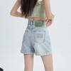 Denim Shorts for Women In Summer New Retro Curly Edge High Waist Slim A-line Shorts for Women Small People Wearing Pants