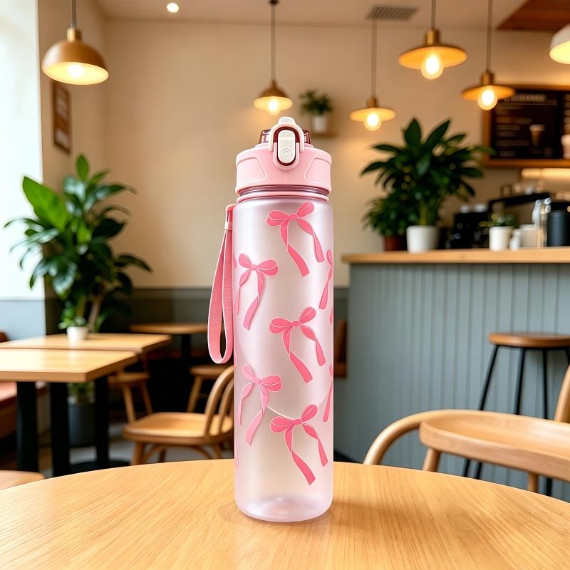 800ml/27oz Large Capacity Sports Water Bottle Leak Proof Plastic Drinking Cup With Time Scale Suitable For Travel Fitness Sports