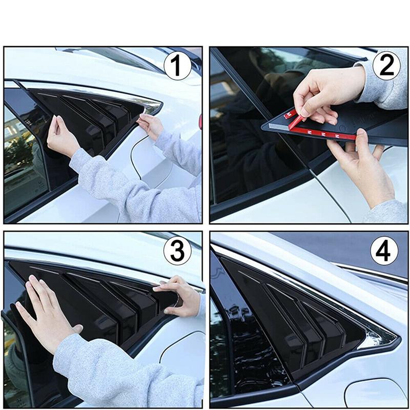 2PCS Side Window Louver Shutter Cover Trim For Honda Civic 11th + Carbon Fiber ABS Black