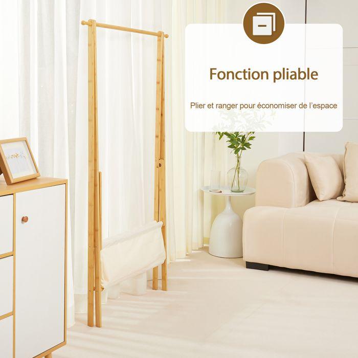 YORBAY Porte-manteau en bambou avec boîtes de rangement, Portant à vêtements pliable, 88x49x149cm