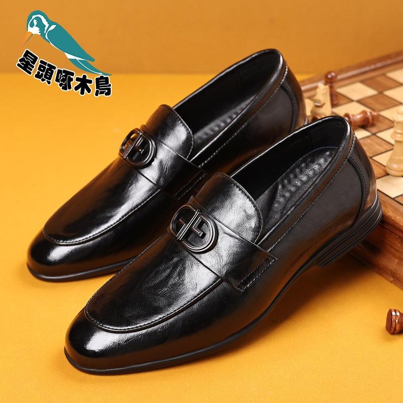 

First layer cowhide men s casual leather shoes men s shoes soft sole soft surface versatile business one foot leather shoes 38