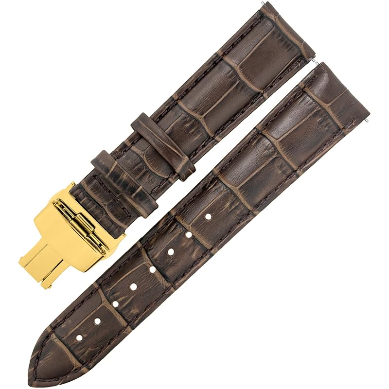 

[TONCHARME] Watch strap croco embossed replacement item EASY CLICK genuine leather push button type double door watch band 12-24mm Gold buckle (20mm,