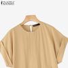 ZANZEA Vintage Women Round Neck Batwing Sleeve Baggy Pleated Casual Long Dress